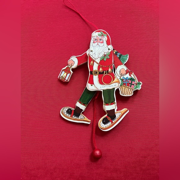 Kurt Adler Ornament Santa Claus snowshoe pull string kinetic wood 80s vintage - Picture 4 of 6